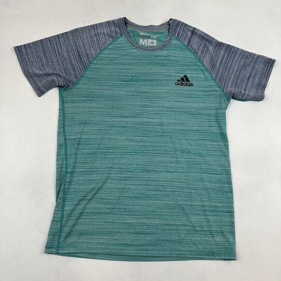 Adidas Climalite The Ultimate Tee Teal Gray Space Dye Raglan T-Shirt Polyester M - Picture 2 of 6